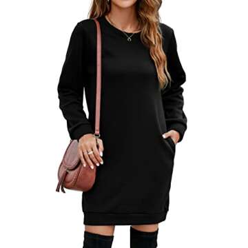 Miselon Women's Fleece Long Pullover Basic Fleece Winter Sweatshirts Dresses (Black, Small)