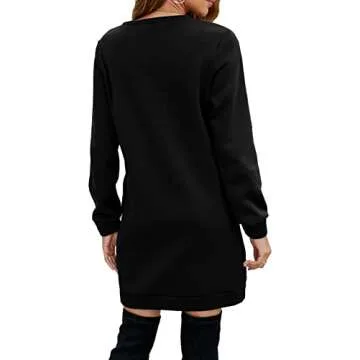 Miselon Women's Fleece Long Pullover Basic Fleece Winter Sweatshirts Dresses (Black, Small)