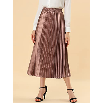 Allegra K Women's Elegant Metallic Midi Skirt for Parties