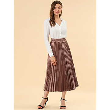 Allegra K Women's Elegant Metallic Midi Skirt for Parties