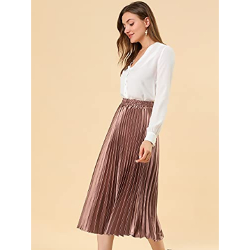 Allegra K Women's Elegant Metallic Midi Skirt for Parties
