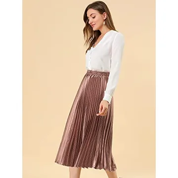 Allegra K Women's Elegant Metallic Midi Skirt for Parties