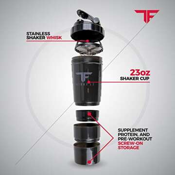 ThinkFit Large Black Meal Prep Lunch Bag, 8 Portion Control Containers, Pill Dispenser, Shaker Cup & 2 XL Reusable Ice Packs