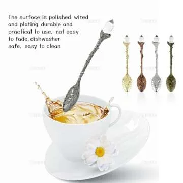 AUEAR, Retro Crystal Antique Alloy Spoon Coffee Tea Dessert Mini Ice Cream Decorative Spoons Set for Home Office (5 Pack)