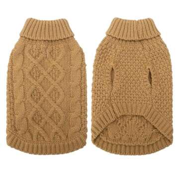 Mihachi Turtleneck Dog Sweater - Winter Coat Apparel Classic Cable Knit Clothes with Leash Hole for Cold Weather, Ideal Gift for Pet in New Year