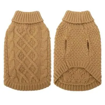 Mihachi Turtleneck Dog Sweater - Winter Coat Apparel Classic Cable Knit Clothes with Leash Hole for Cold Weather, Ideal Gift for Pet in New Year