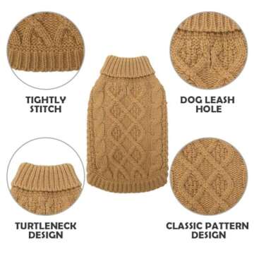 Mihachi Turtleneck Dog Sweater - Winter Coat Apparel Classic Cable Knit Clothes with Leash Hole for Cold Weather, Ideal Gift for Pet in New Year