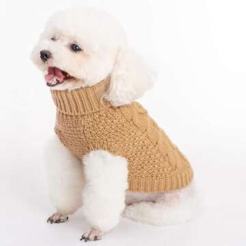 Mihachi Turtleneck Dog Sweater - Winter Coat Apparel Classic Cable Knit Clothes with Leash Hole for Cold Weather, Ideal Gift for Pet in New Year