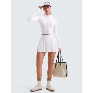 CRZ YOGA Womens Butterluxe Full Zip Cropped Workout Jacket Slim Fit Lightweight Athletic Yoga Tops with Thumb Holes White Medium