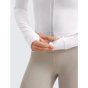 CRZ YOGA Womens Butterluxe Full Zip Cropped Workout Jacket Slim Fit Lightweight Athletic Yoga Tops with Thumb Holes White Medium
