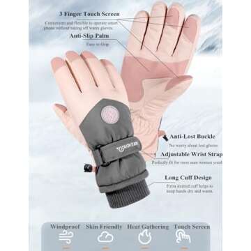 JJZS Winter Ski Snow Gloves for Men, Women, Youth | Touchscreen & Waterproof & Windproof Cold Weathe...