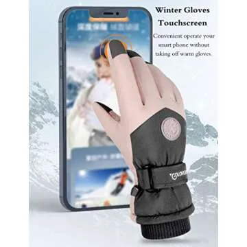 JJZS Winter Ski Snow Gloves for Men, Women, Youth | Touchscreen & Waterproof & Windproof Cold Weather Hand Warming Gloves for Skiing, Snowboarding, Cycling, Running, Winter Work