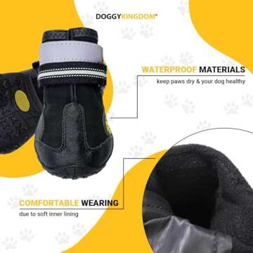 DOGGYKINGDOM Dog Shoes for Large Dogs for Snow, Waterproof Dog Boots for Winter, Dog Booties with Reflective Rugged Anti-Slip Sole and Skid-Proof, Outdoor Dog Shoes for Medium Small Dogs - Size 6