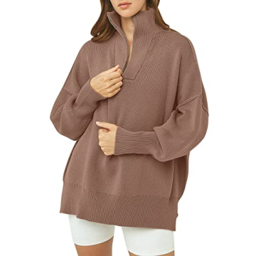 ANRABESS Women's Oversized Fashion Long Sleeve Quarter Zip Baggy Loose Slouchy Sweater Pullover Tops...