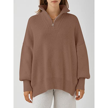 ANRABESS Oversized Quarter Zip Sweater for Women