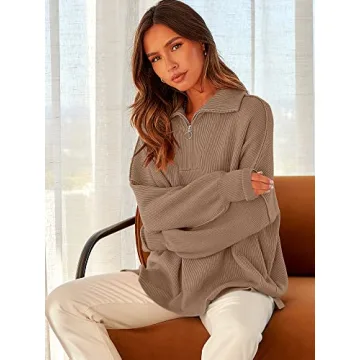 ANRABESS Oversized Quarter Zip Sweater for Women