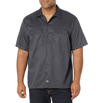 Dickies Men's Short-Sleeve Flex Twill Work Shirt - Durable & Comfortable in Charcoal