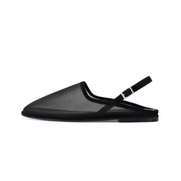 Wnshonzy Slingback Mesh Flats for Women Tulle Slip On Casual Work Ballet Flats Black