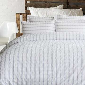 Merryfeel Seersucker 100% Cotton Yarn Dyed Duvet Cover Set - Full/Queen Grey