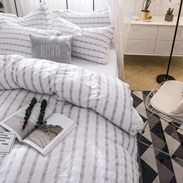 Merryfeel Seersucker 100% Cotton Yarn Dyed Duvet Cover Set - Full/Queen Grey