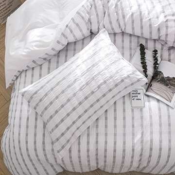 Merryfeel Seersucker 100% Cotton Yarn Dyed Duvet Cover Set - Full/Queen Grey