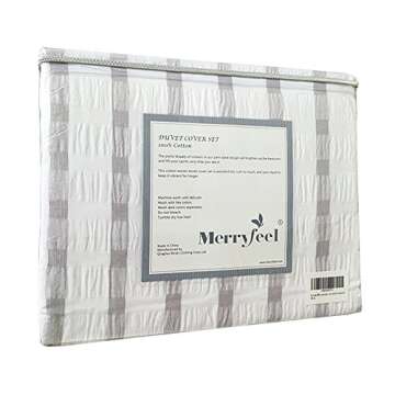 Merryfeel Seersucker 100% Cotton Yarn Dyed Duvet Cover Set - Full/Queen Grey