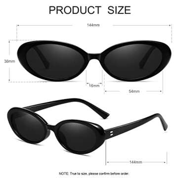 JOVAKIT Oval Sunglasses for Women Vintage Trendy Small Oval Frame 90s Sun Glasses Funny Festival Retro Style Shades (Black/Grey)