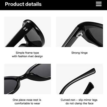 JOVAKIT Oval Sunglasses for Women Vintage Trendy Small Oval Frame 90s Sun Glasses Funny Festival Retro Style Shades (Black/Grey)