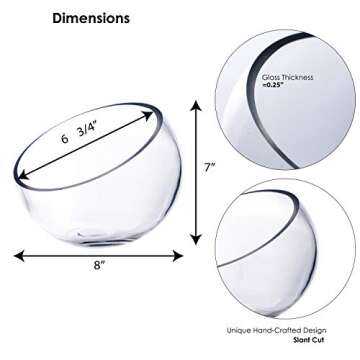 CYS EXCEL Glass Slant Cut Bubble Bowl (H-7" W-8") | Multiple Size Choices Slanted Globe Bowl Terrarium | Round Flower Vase Centerpiece