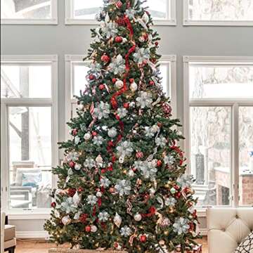 Phliofd 15 Pcs Poinsettia Flowers Artificial Poinsettia Christmas Decorations Christmas Flowers Silver Christmas Tree Ornaments for Home Wedding Wreath Holiday Decor