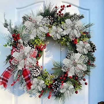 Phliofd 15 Pcs Poinsettia Flowers Artificial Poinsettia Christmas Decorations Christmas Flowers Silver Christmas Tree Ornaments for Home Wedding Wreath Holiday Decor