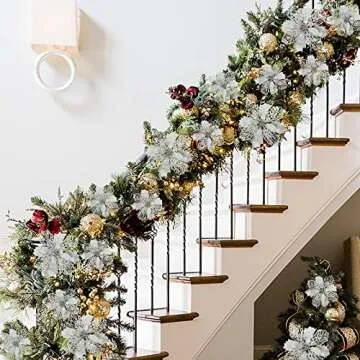 Phliofd Silver Poinsettia Flowers for Christmas Decor