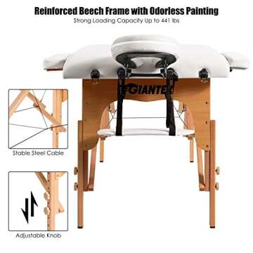 Giantex Portable Massage Table Lash Bed, Massage Bed Spa Bed Height Adjustable w/Face Cradle & Carry...