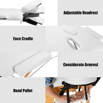 Giantex Portable Massage Table Lash Bed, Massage Bed Spa Bed Height Adjustable w/Face Cradle & Carry Case, Professional Facial Salon Tattoo Table for Spa Beauty Salon Home Use (White)
