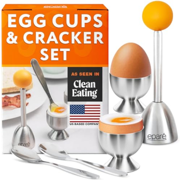 Eparé Egg Topper Cutter - Egg Cups & Holder for Soft Boiled Eggs - Egg Cracker Tool Set - Stainless...