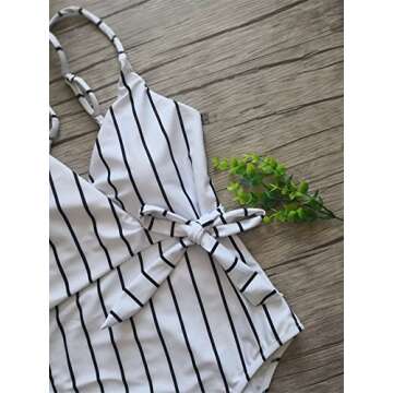 Fantastic Zone White Black Stripe One-Piece Swimsuit Beach Swimwear Bathing Suit, XL