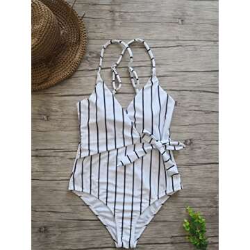 Fantastic Zone White Black Stripe One-Piece Swimsuit Beach Swimwear Bathing Suit, XL