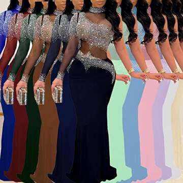 PORRCEY Women's Sexy Hot Drilling Craft Dress Long Sleeve Bodycon Party Club Night Out Dress(K2225,Black,L)