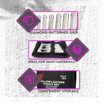SE Heavy-Duty Leather Punch Set with 12 Sizes for Crafts