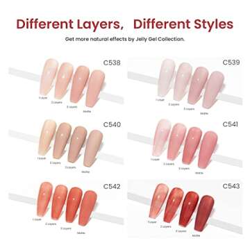 Beetles Jelly Gel Nail Polish Set, 6 Colors Nude Sheer Natural Pink Red Brown Gel Nail Polish Kit for DIY Nail Art Salon Home Gift For Women Girls