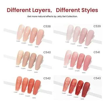 Beetles Jelly Gel Nail Polish Set, 6 Colors Nude Sheer Natural Pink Red Brown Gel Nail Polish Kit for DIY Nail Art Salon Home Gift For Women Girls