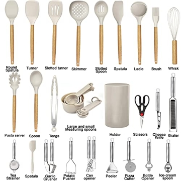 Kitchen Utensil Set - 35 PCs Silicone & Wooden Tools