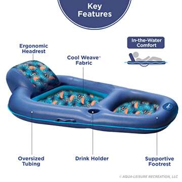 Aqua Luxury Water Lounge, X-Large, Inflatable Pool Float with Headrest, Backrest & Footrest, Palm Be...