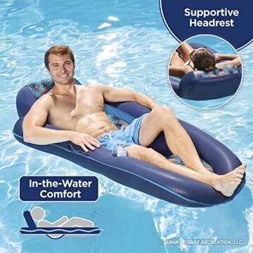 Aqua Luxury Water Lounge, X-Large, Inflatable Pool Float with Headrest, Backrest & Footrest, Palm Beach Flamingo