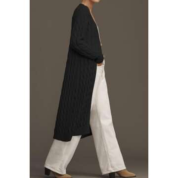 Cakulo Womens Cable Knit Long Cardigan Sweaters Open Front Fall Duster Cardigans 2024 Trendy Sweater...