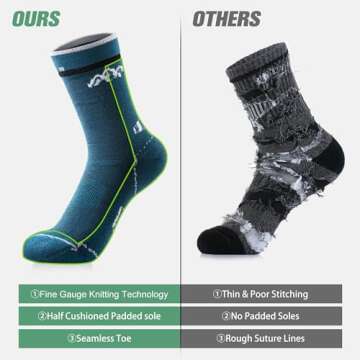 innotree 3 Pack Men's Merino Wool Hiking Socks, Micro Crew Cushioned Hiking Walking Socks Moisture W...