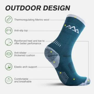 innotree 3 Pack Men's Merino Wool Hiking Socks, Micro Crew Cushioned Hiking Walking Socks Moisture Wicking Trekking Socks