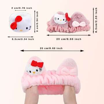 3 PCS Kitty Spa Headband and Wristband Set for Beauty Routines