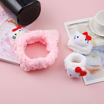 Adorable Kitty Face Wash Headband & Wristband Set