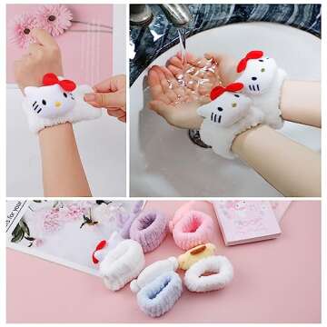 Adorable Kitty Face Wash Headband & Wristband Set